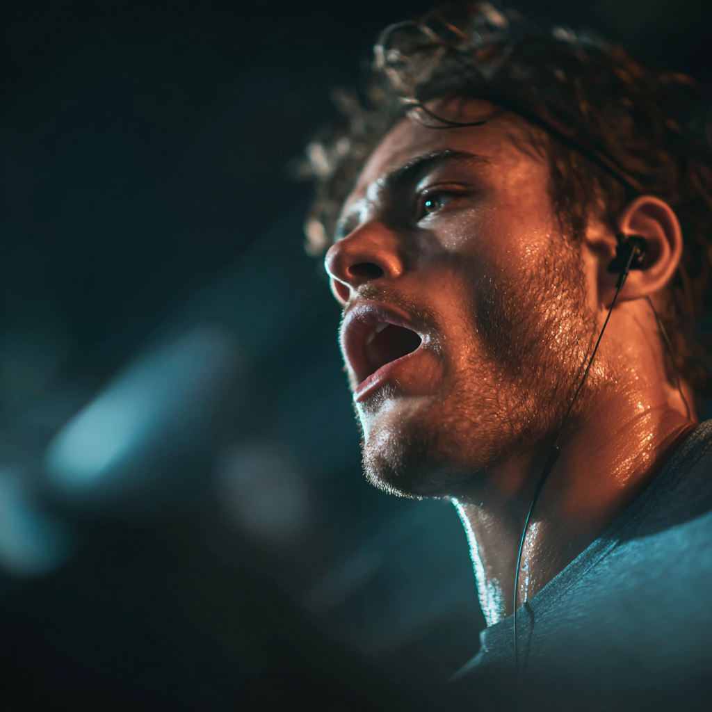 Атлетичний чоловік біжить на біговій доріжці з інтенсивним виразом обличчя